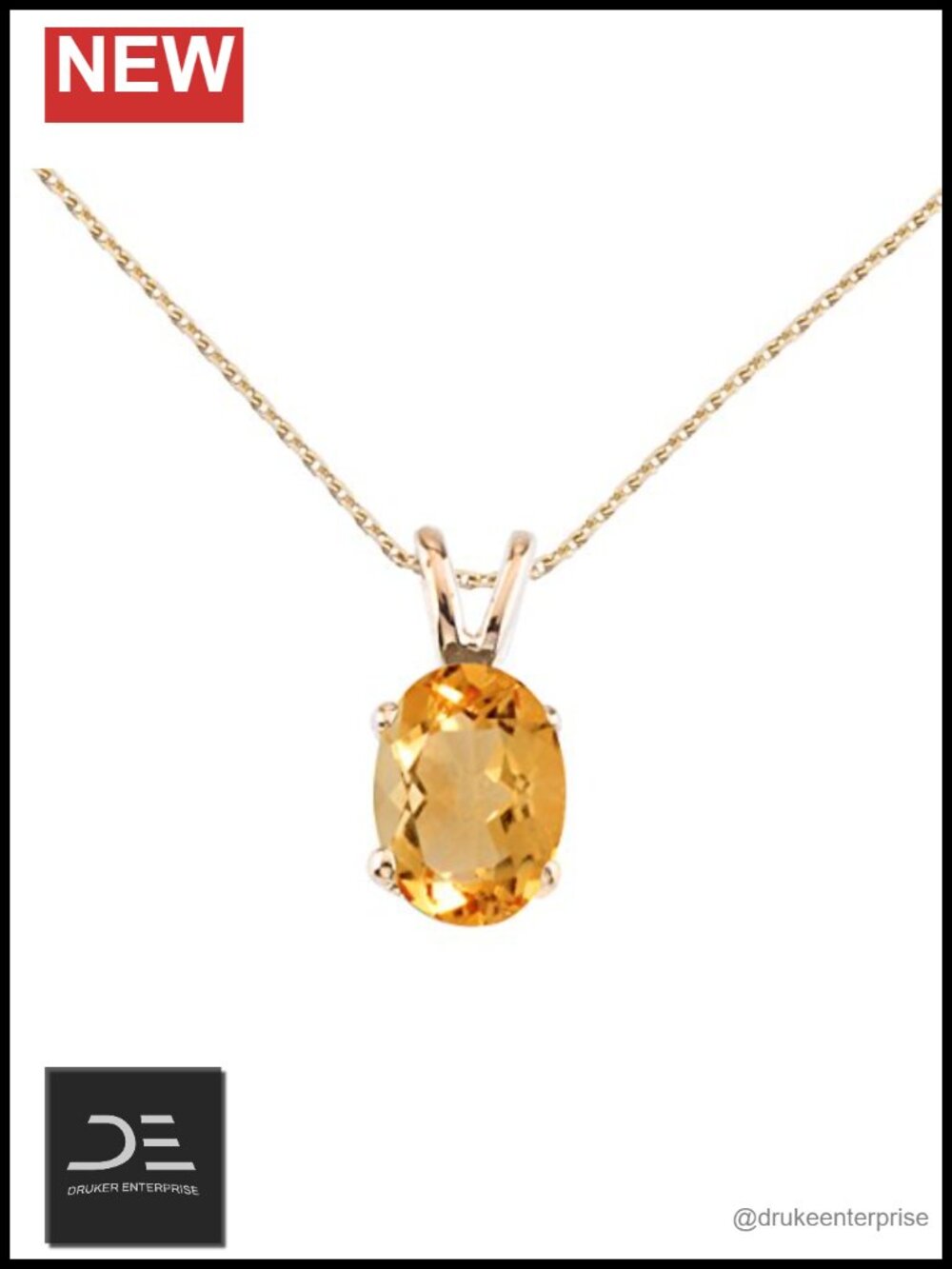 14k Yellow Gold Oval Citrine Pendant Necklace 18" Chain Fine Jewelry